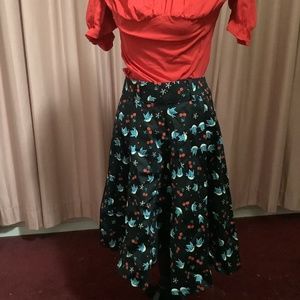 Collectif Trinette Swallows & Cherries Swing Skirt